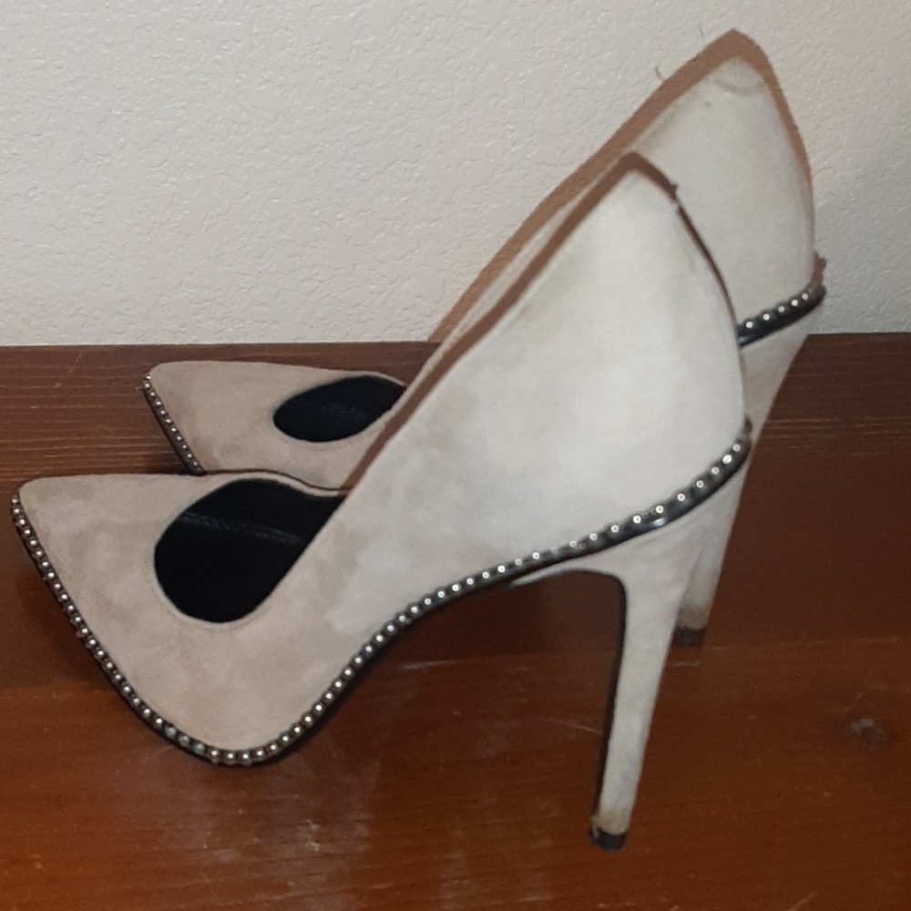 Grey suede type heels, size 6